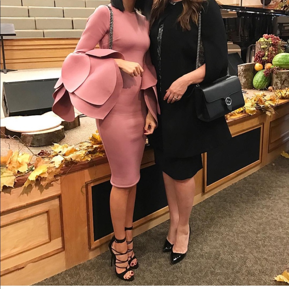 Pink scuba petal sleeve dress